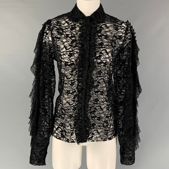 ANAIS JOURDEN Size 2 Black Polyester Lace Button Up Shirt